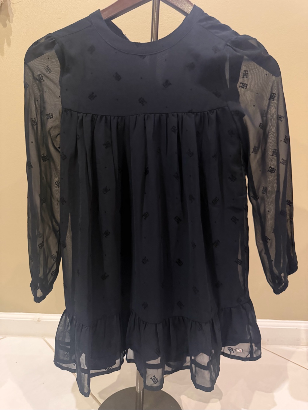 Tommy Hilfiger Nwt Sheer Navy Long-Sleeve Babydoll Dress